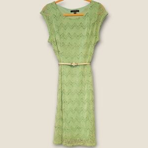 Sharagano Light Green Knit Midi Dress with Belt